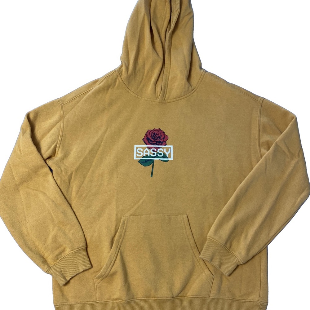 Bluenotes Yellow Hoodie Size L with Red Rose